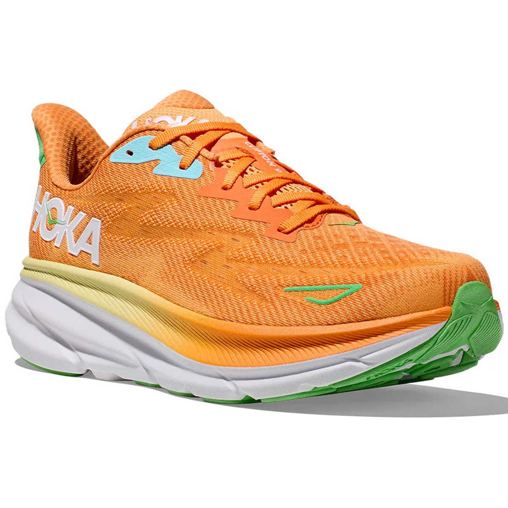 Tenis Hoka CLIFTON 9 Running Naranja Verde Hombre
